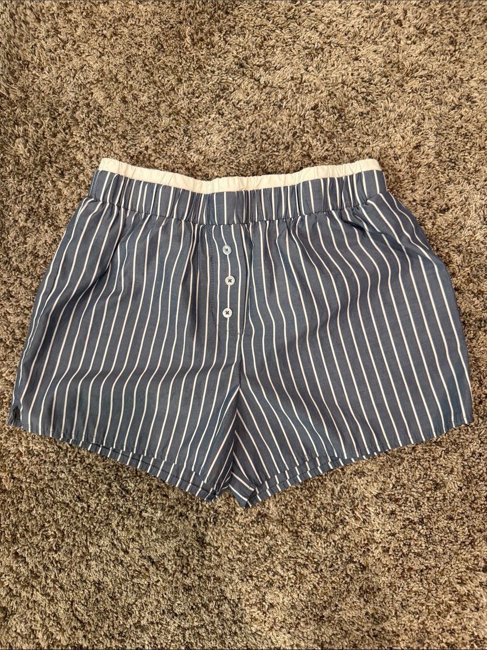 a new day Blue and White Vertical Stripe Elastic-Waist Shorts